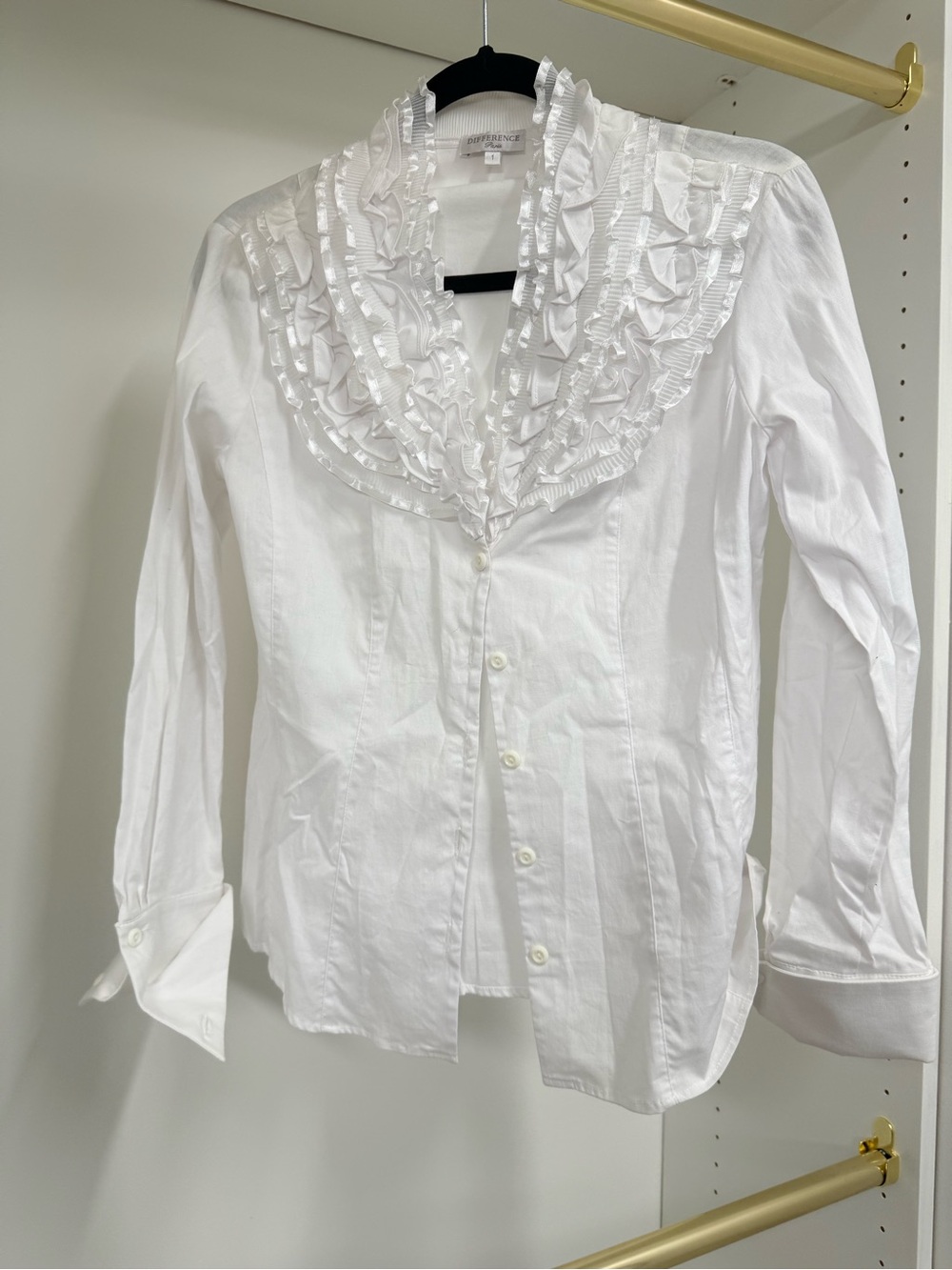 Difference White Ruffle-Trim Button-Up Blouse - Women